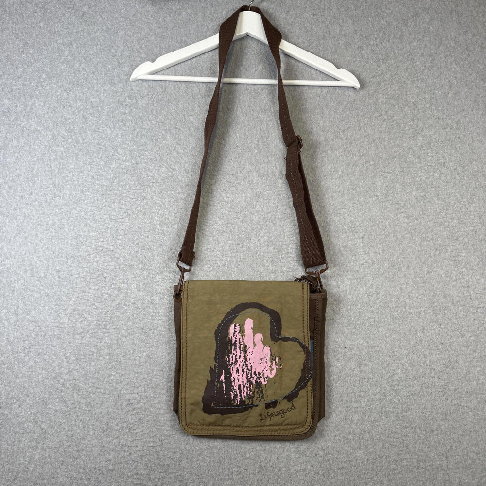 Vintage Y2K Life Is Good Granola Girl Gorpcore Green Boho Crossbody Bag Purse